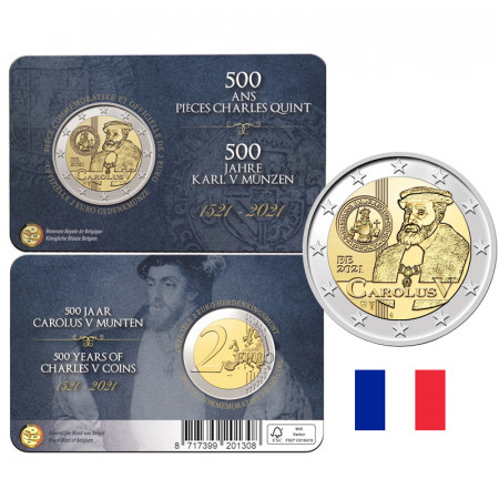 2021 * 2 Euro BELGIUM "500 Years of Charles V Coins" French Side Coincard