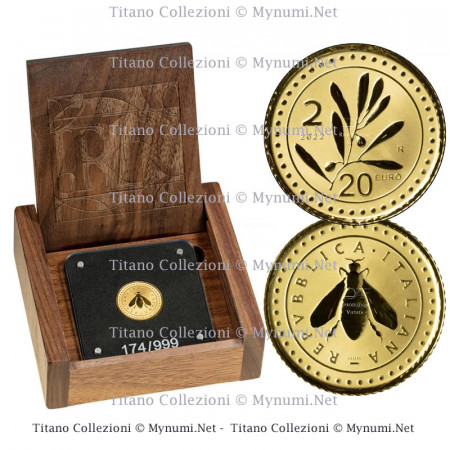 2022 * 20 Euro Gold (¼ Oz) ITALY "Re-edition of the Lira - 2 Lire Ramo di Ulivo" PROOF