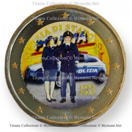 2022 * 2 Euro ITALY "170th Foundation of the Polizia di Stato" Colored Tipo 2