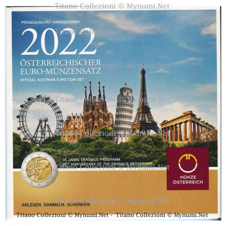 2022 * AUSTRIA Official Euro Coin Set "Erasmus Programme" BU