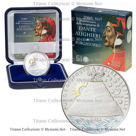 2022 * 5 Euro Silver ITALY "700th Death of Dante Alighieri: Purgatorio" Colored BU