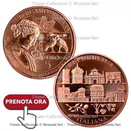 2023 * 5 Euro Copper ITALY  "Bergamo and Brescia - Italian Cultural Capitals" BU