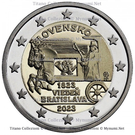 2023 * 2 Euro SLOVAKIA "200 of regular Stagecoaches Vienna–Bratislava" UNC