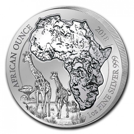 2018 * 50 RWF Silver 1 OZ Rwanda "Giraffes" BU