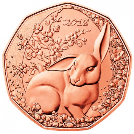 2018 * 5 Euro Copper AUSTRIA "Easter - Bunny" UNC