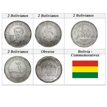 2017 * Set 4 x 2 Bolivianos Bolivia "Territorial Claims of Bolivia to Chile" UNC