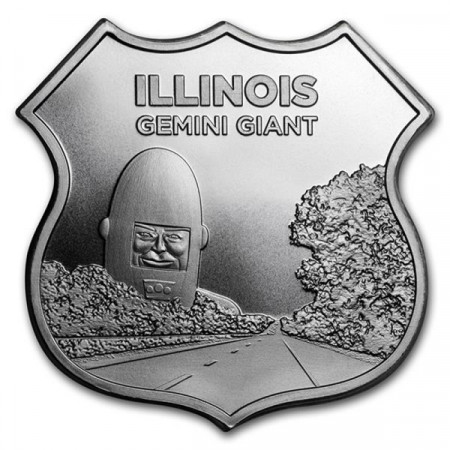 2018 * Troy Ounce SMI 1 OZ Silver Ounce "United States - Route 66 - Illinois Gemini Giant" BU