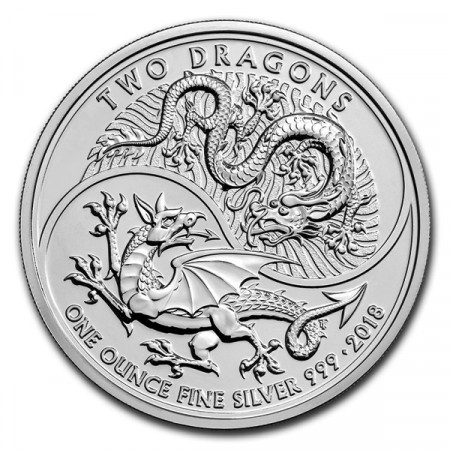 2018 * 2 Pounds Silver 1 OZ Great Britain "Mythical Creatures - Two Dragons" BU