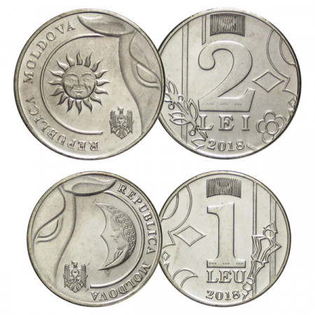 2018 * Set 2 Coins Moldova "New Circulation" UNC