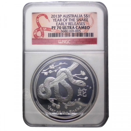 2013 P * 1 Dollar Silver 1 OZ Australia "Year of the Snake" PF70 Ultra Cameo