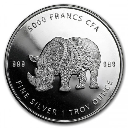 2018 * 5000 Francs CFA Silver 1 OZ Chad "Mandala Rhino" BU