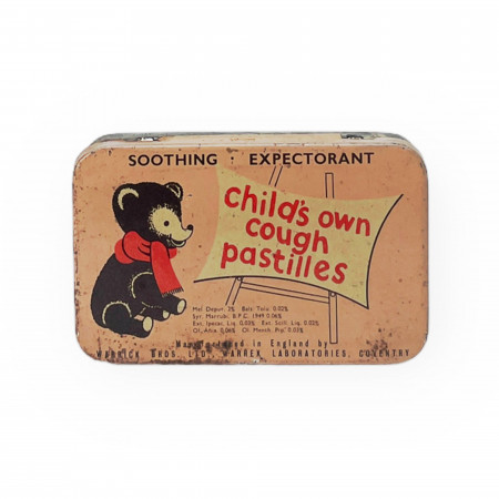 1960ca * Tin Jar, Box "Soothing Expectorant, Child's Own Cough Pastilles - Manufactered in England" (B-)