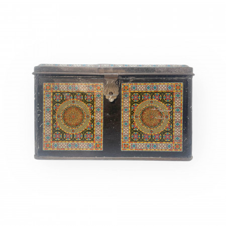 1920ca * Tin Jar, Box "Portaoggetti con Lucchetto- Mosaico E Volti Femminili" (C)
