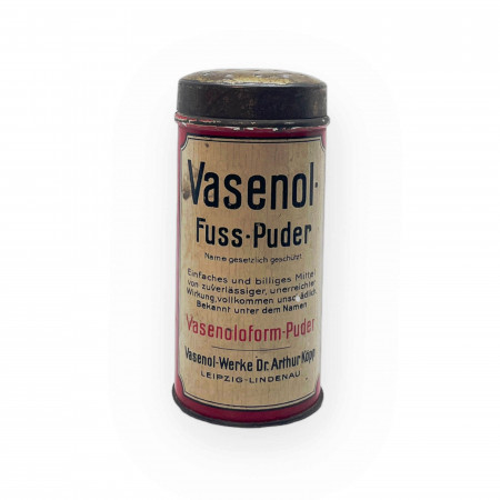 ND * Tin Jar, Box "Vasenol Fuss-Puder - Liepzig-Lindenau" (B)