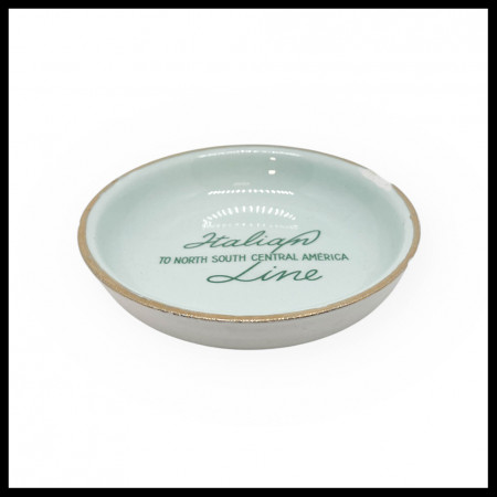 1970ca * Tin Ashtray "Italian Line, To North South Central America - Faiencerie d'Orenies" (B-)