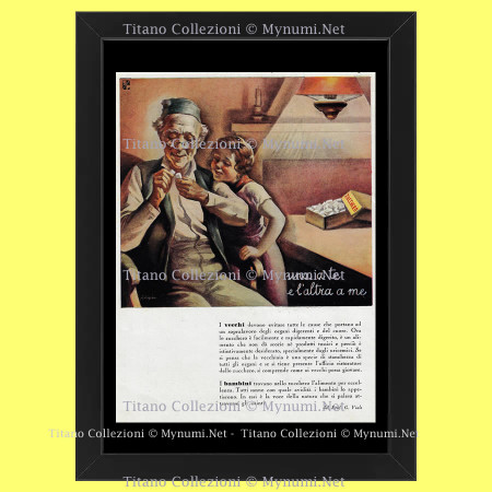 30's * Advertising Original "Zucchero, Una a Te e L'Altra a Me, Nonno e Nipote" Frame