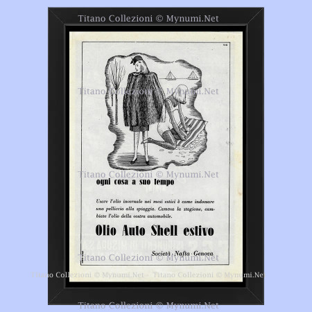 1940 * Original Advertising 'Erberto Carboni - Shell Summer Car Oil, Everything in Its Time' Framed