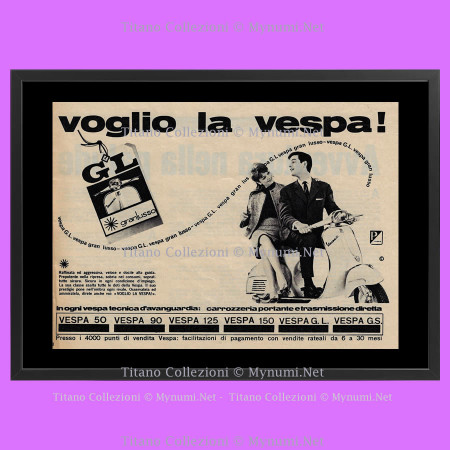 60's * Advertising Original "Piaggio, Granlusso Voglio la Vespa! " Frame