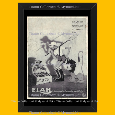 30's * Advertising Original "Elah, Toffe Pop, Cacciatore e Leone" Frame