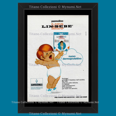 60's * Advertising Original "Lin-Bebè, Pannolino Nuovo Dermoprotettivo" Frame