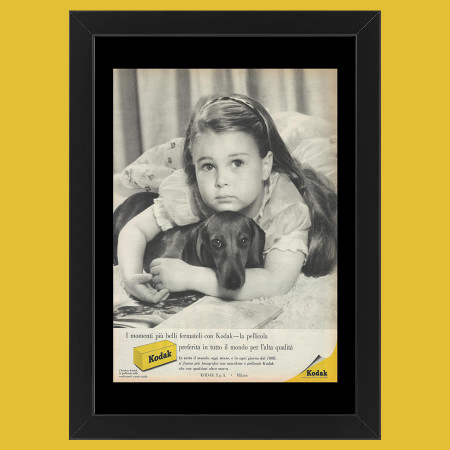60's * Advertising Original "Kodak, Bambina con Cane Bassotto" Frame