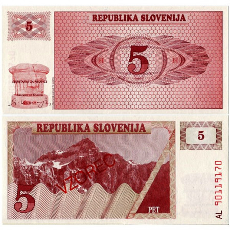 1990 * Banknote Slovenia 5 Tolarjev  “Vzorec - Specimen” (p3s1) UNC