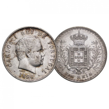 1896 * 500 Reis Silver Portugal "Carlos I - Crowned Arms" (KM 535) aXF