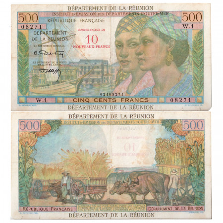 1967-1971 * Banknote Réunion 10 NF on 500 francs VG