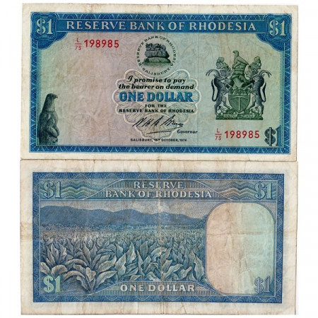 1973 * Banknote Rhodesia 1 Dollar "Tobacco" (p30h) aVF