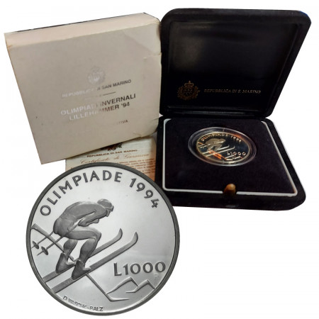 1994 * 1000 Lire Silver San Marino "Lillehammer Olympics" (KM 316) PROOF