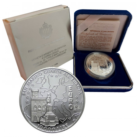 1996 * 10.000 Lire Silver San Marino "San Marino Looks at Europe" (KM 342) PROOF