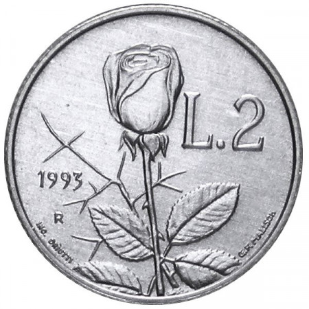 1993 * 2 Lire San Marino "The Rose" (KM 294) UNC