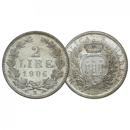 1906 R * 2 Lire Silver San Marino "Valore" (KM 3) aUNC