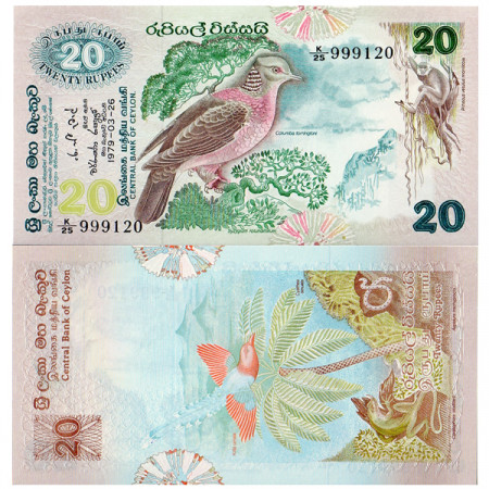 1979 * Banknote Sri Lanka 20 Rupees "Wood Pigeon" (p86a) UNC 