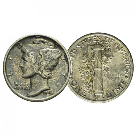 1943 P * 10 Cents (Dime) Silver Dollar United States "Mercury Dime" (KM 140) VF+