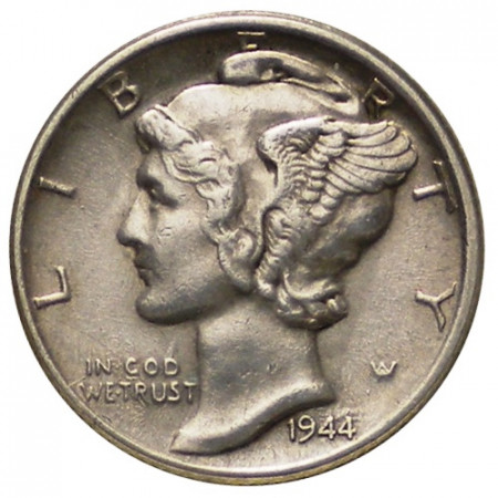 1944 (P) * 10 Cents (Dime) Silver Dollar United States "Mercury Dime" (KM 140) XF+