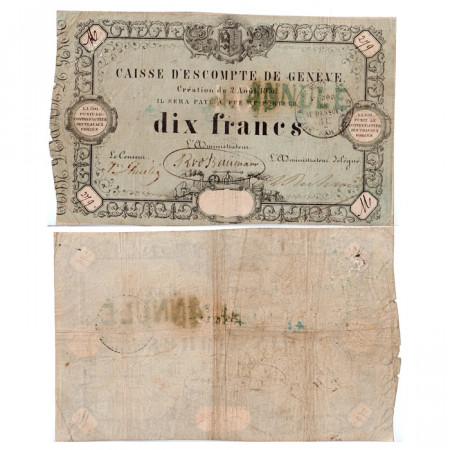 1856 * Banknote Switzerland 10 Franken - Caisse d'Escompte de Genève (PS311) F