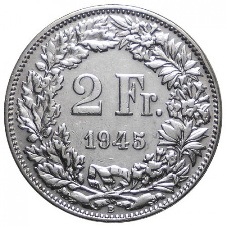 1945 B * 2 Francs Silver Switzerland "Standing Helvetia" (KM 21) XF