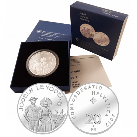 2017 * 20 Francs Silver Switzerland "Yodelling"  (KM 166) PROOF