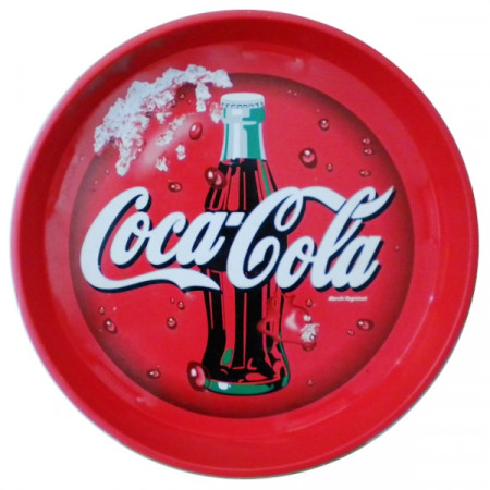 Tray * Coca Cola Metal Round Red "Logo" Vintage Advertising