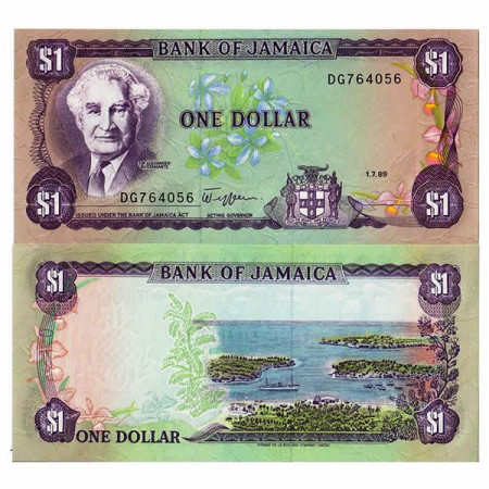 1989 * Banknote Jamaica 1 Dollar "Sir A Bustamante" (p68Ac) UNC