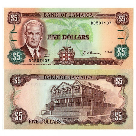 1991-92 * Banknote Jamaica 5 Dollars "Norman Manley" (p70d) UNC