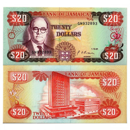 1991 * Banknote Jamaica 20 Dollars "Noel N Nethersole" (p72d) UNC