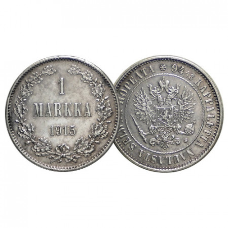 1915 S * 1 Markka Silver FINLAND "Grand Duchy - Russian Empire" (KM 3.2) XF