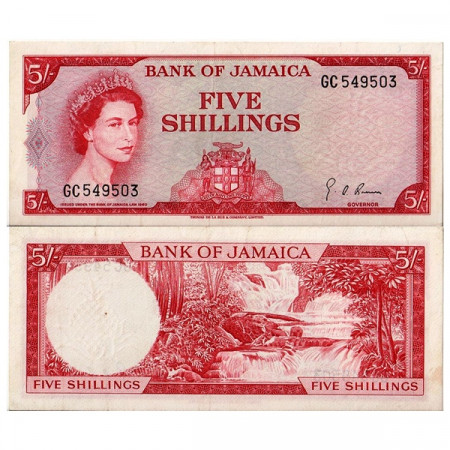 L.1960 (1964) * Banknote Jamaica 5 Shillings "Elizabeth II" (p51Ad) XF+