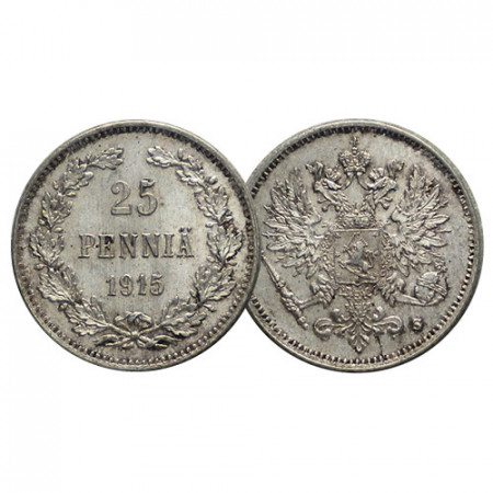 1915 S * 25 Pennia Silver FINLAND "Grand Duchy - Russian Empire" (KM 6.2) XF+