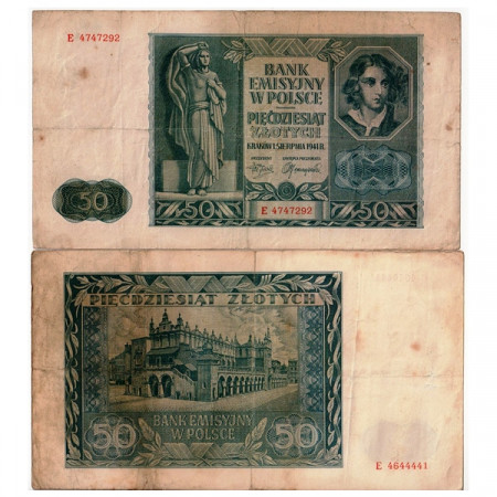 1941 * Banknote Poland 50 Zlotych "German Occupation - Emilie Plater" (p102) VF
