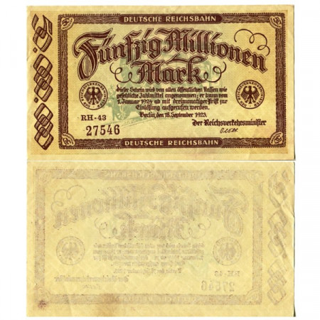 1923 * Banknote Germany Railroads 50 Million - 50.000.000 Mark "Deutsche Reichsbahn Berlin" (pS1016) XF+