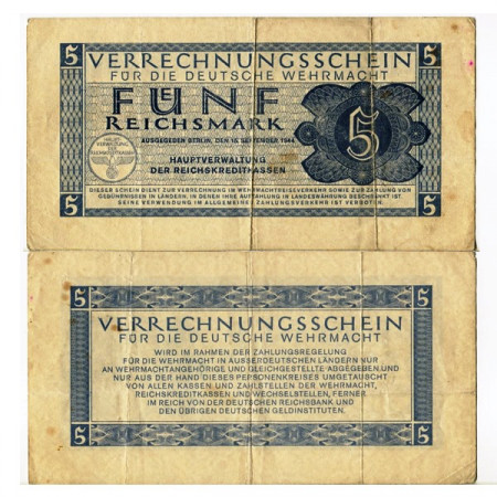 1944 * Banknote Germany 5 Reichsmark "Military - Wehrmacht" (pM39) VF