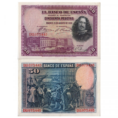 1928 * Banknote Spain 50 Pesetas "DR de Silva y Velázquez" (p75b) VF+